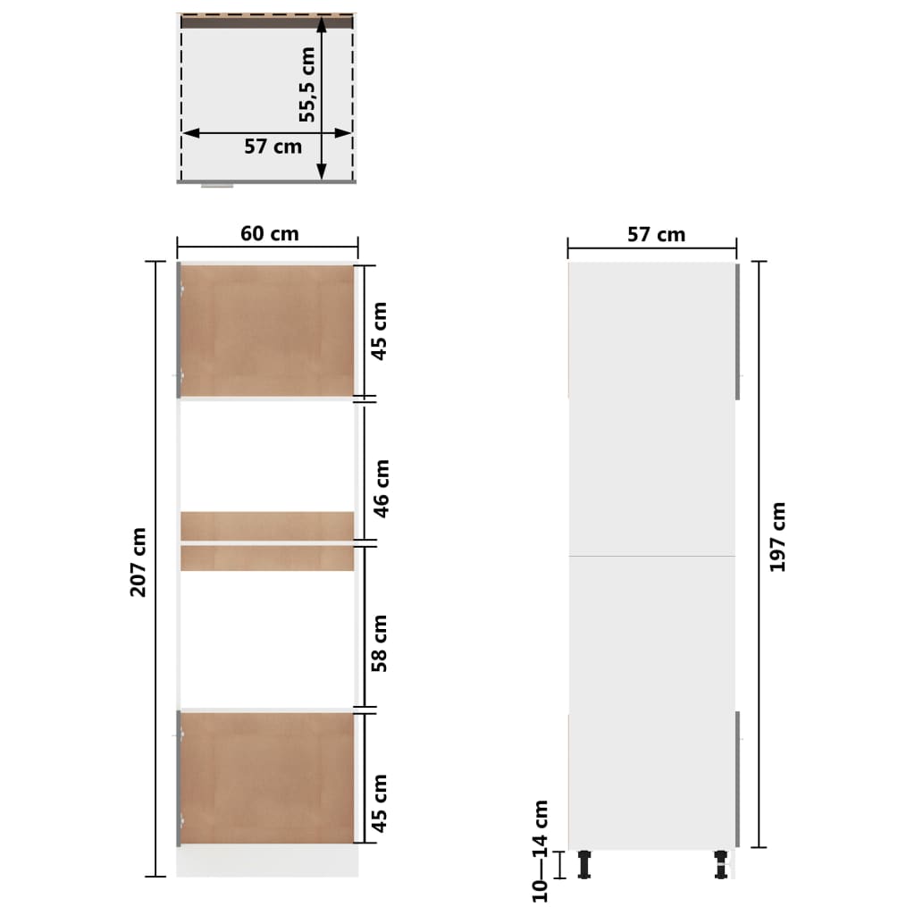 Microwave Cabinet Lyon High Gloss White 60x57x207 cm Engineered Wood