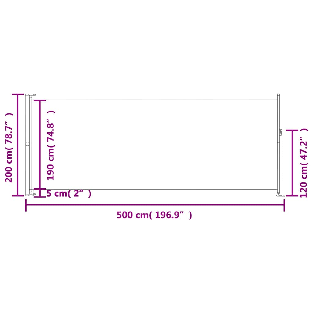 Patio Retractable Side Awning 200x500 cm Grey