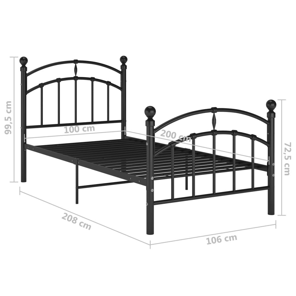 Bed Frame without Mattress Black Metal 100x200 cm