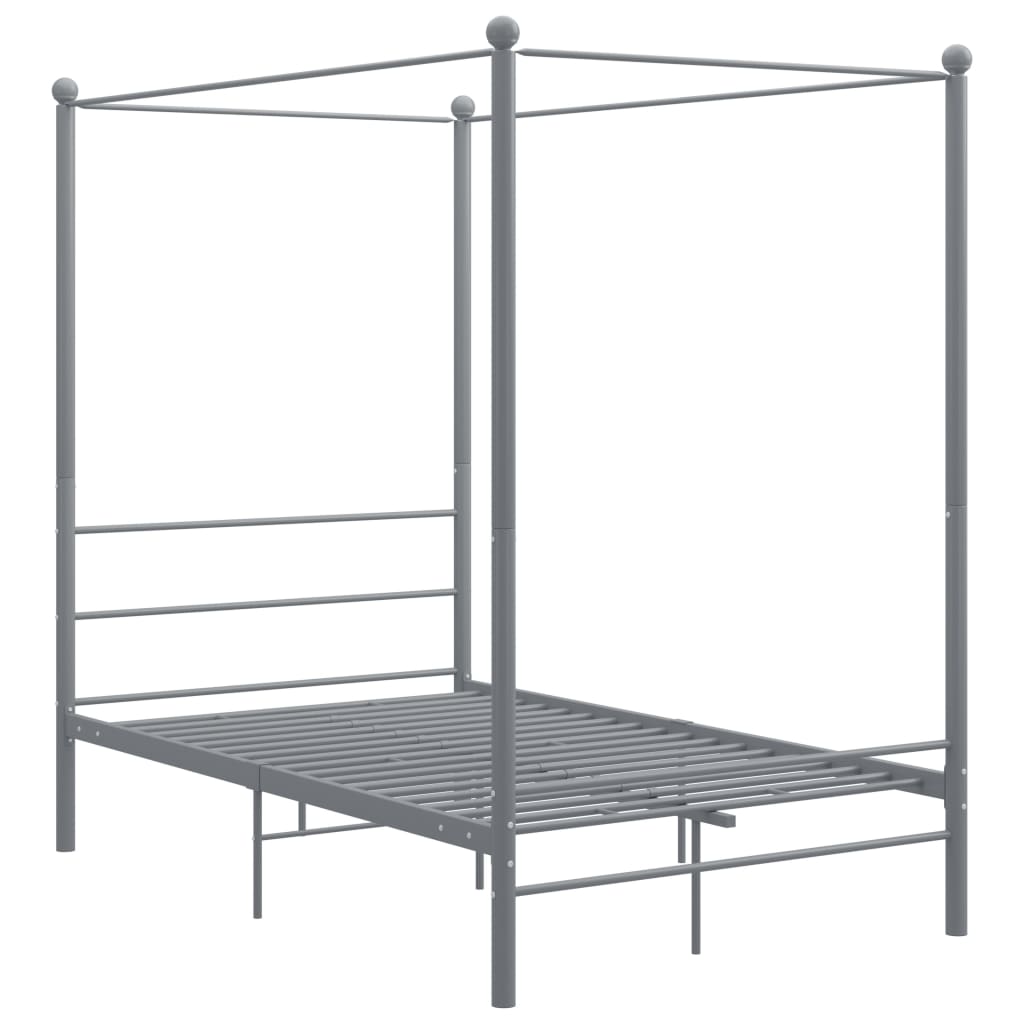 Canopy Bed Frame without Mattress Grey Metal 140x200 cm