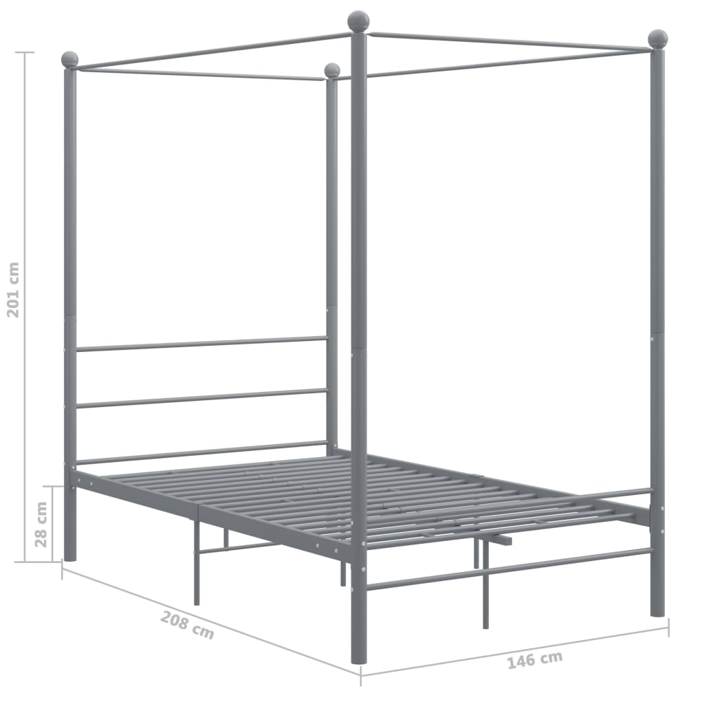 Canopy Bed Frame without Mattress Grey Metal 140x200 cm