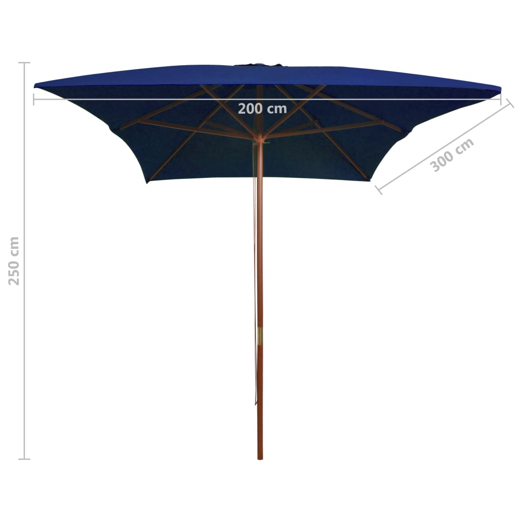 Garden Parasol with Wooden Pole Blue 200x300 cm