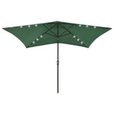 Garden Parasol with LEDs and Steel Pole Green 2x3 m