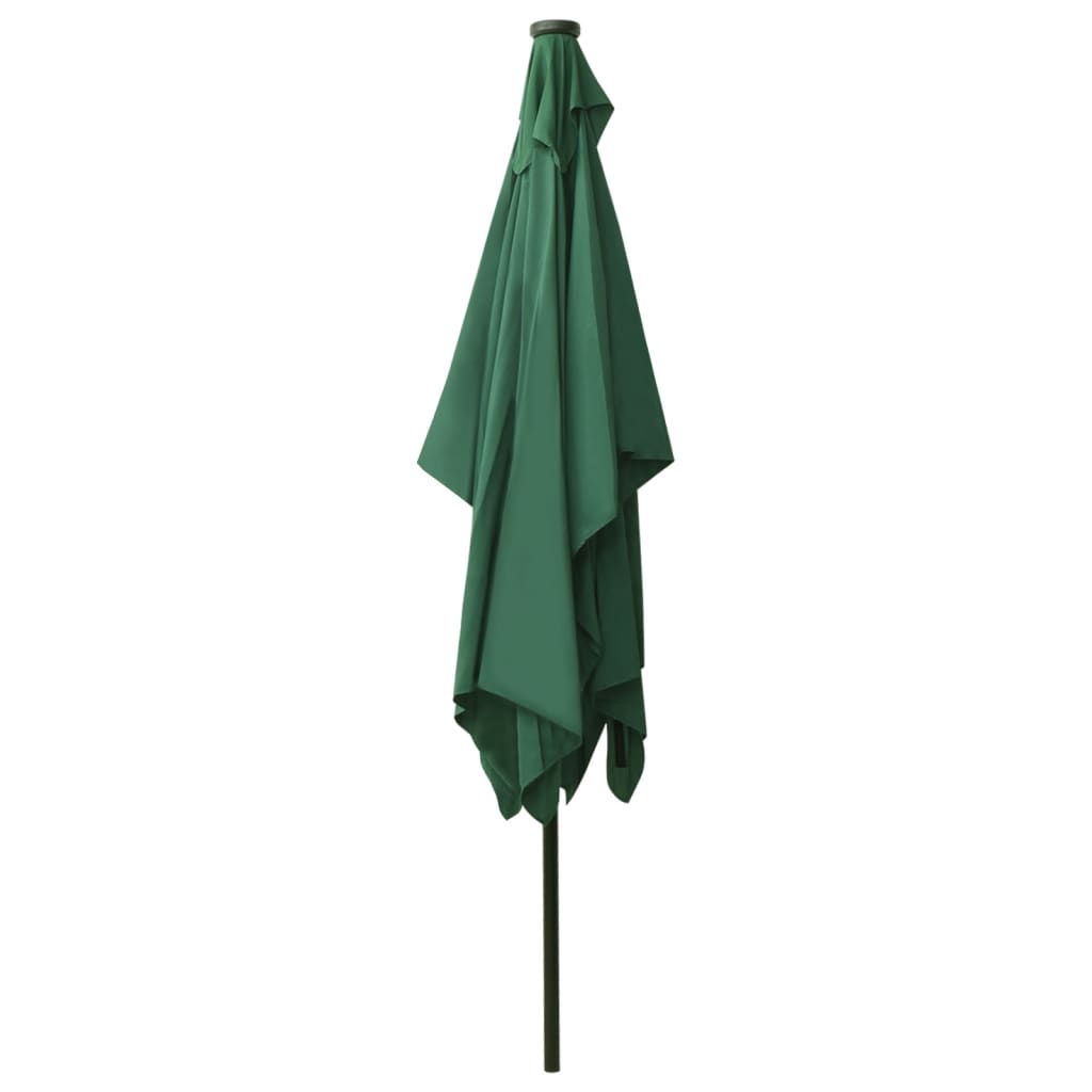 Garden Parasol with LEDs and Steel Pole Green 2x3 m