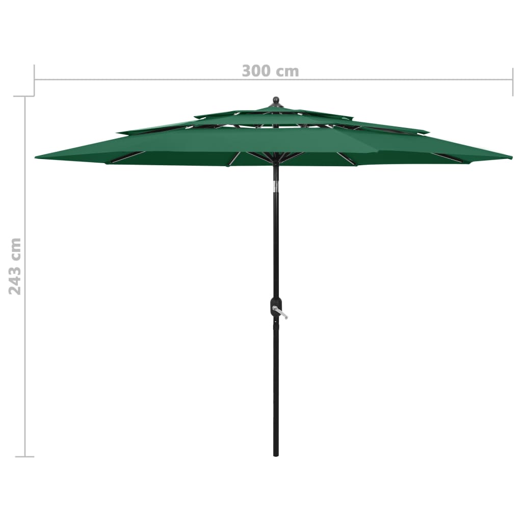 3-Tier Garden Parasol with Aluminium Pole Green 3 m