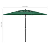 3-Tier Garden Parasol with Aluminium Pole Green 3 m