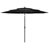 3-Tier Garden Parasol with Aluminium Pole Black 3 m