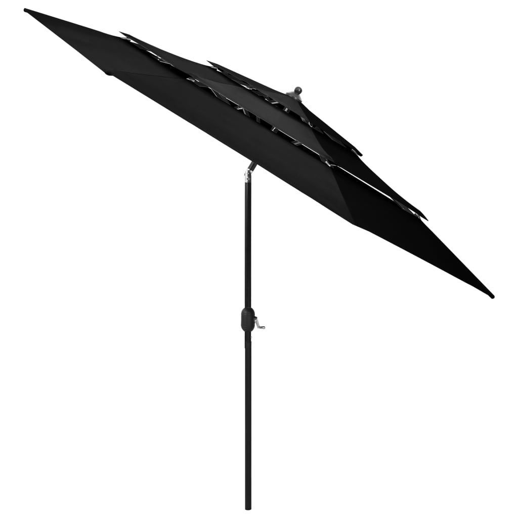 3-Tier Garden Parasol with Aluminium Pole Black 3 m