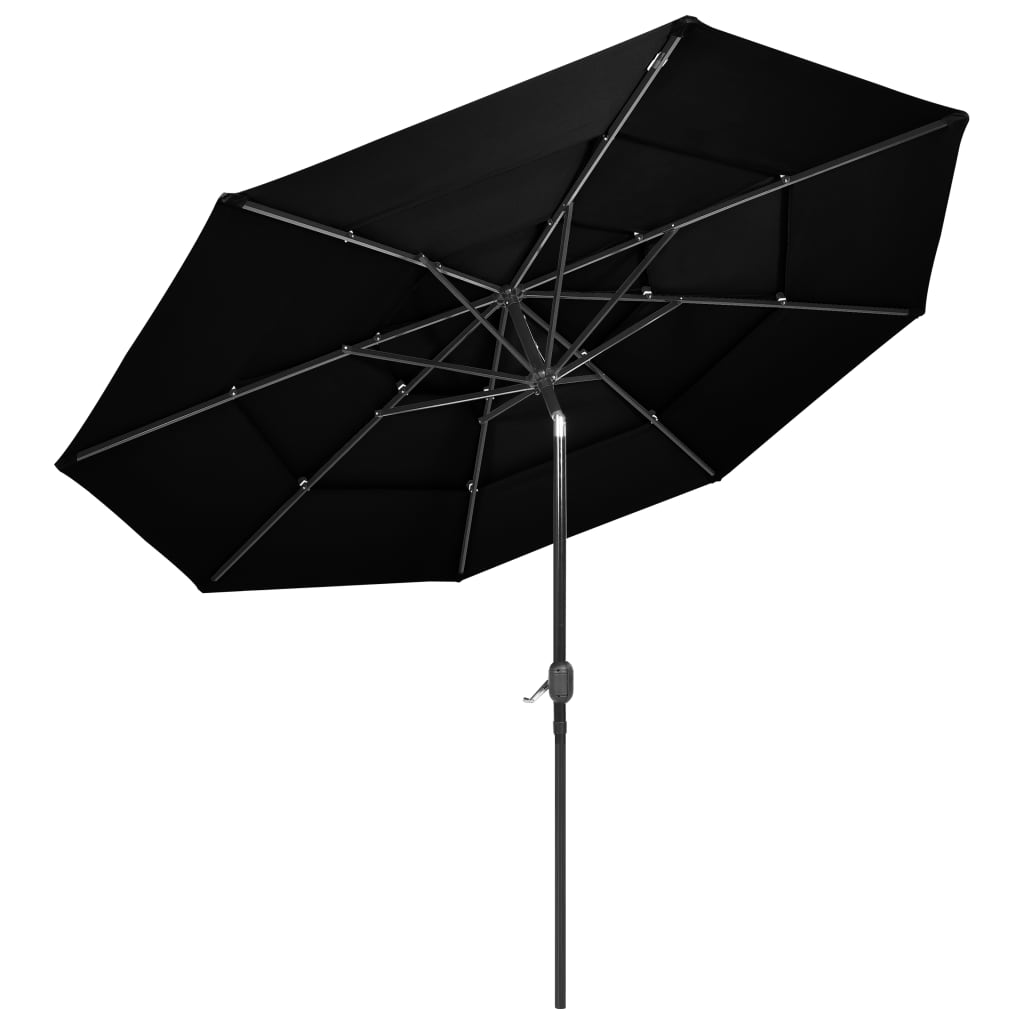 3-Tier Garden Parasol with Aluminium Pole Black 3 m