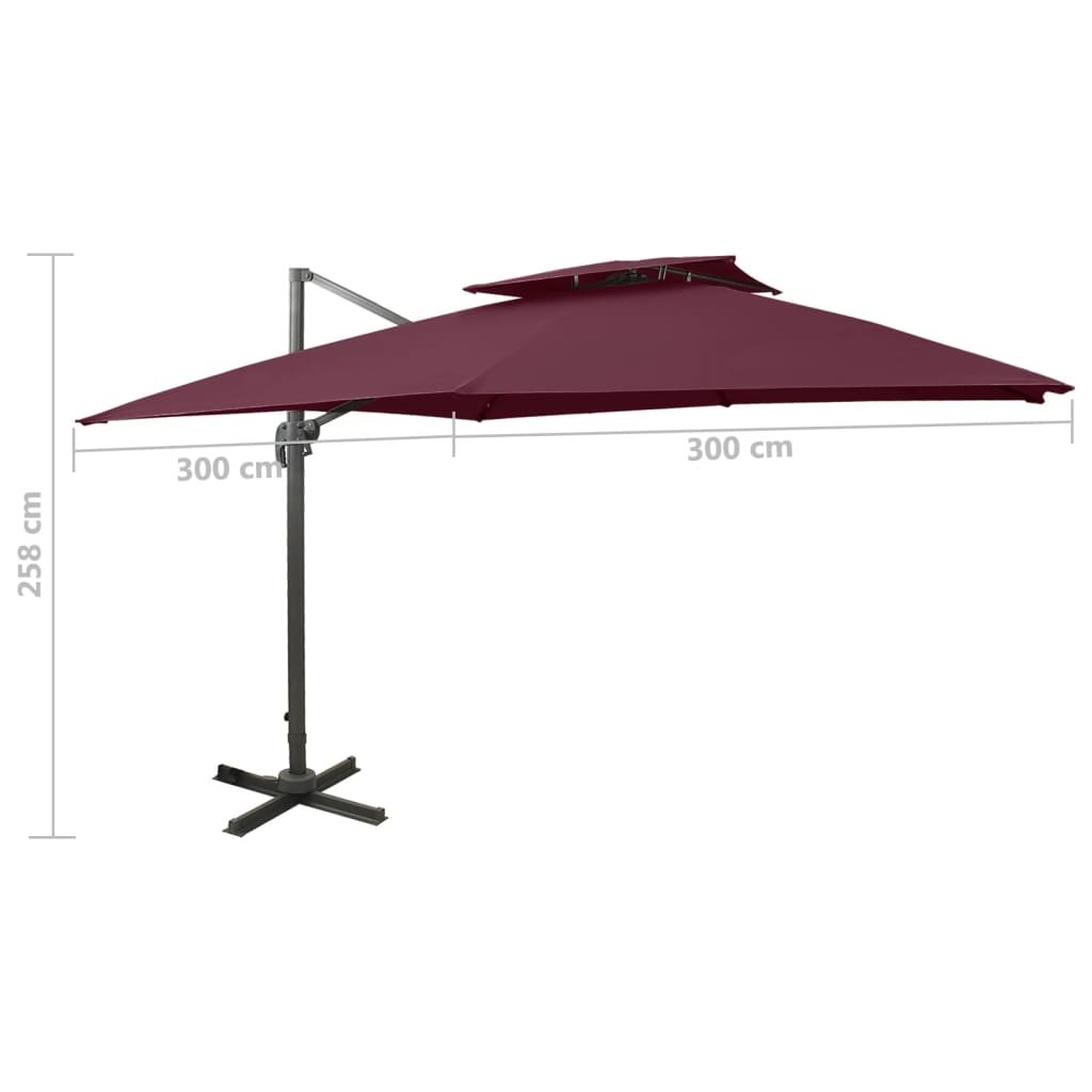 Cantilever Garden Parasol with Double Top 300x300 cm Bordeaux Red