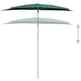 Garden Half Parasol with Pole 180x90 cm Green