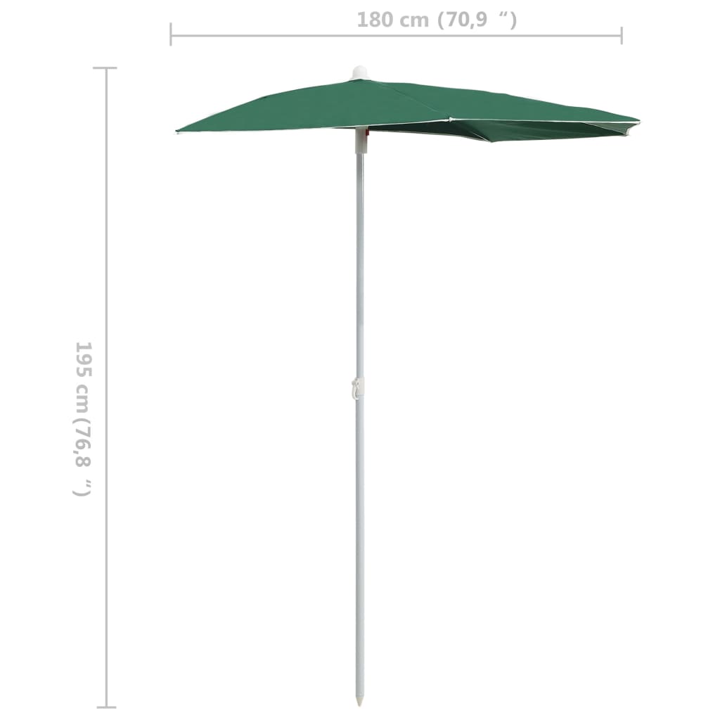 Garden Half Parasol with Pole 180x90 cm Green