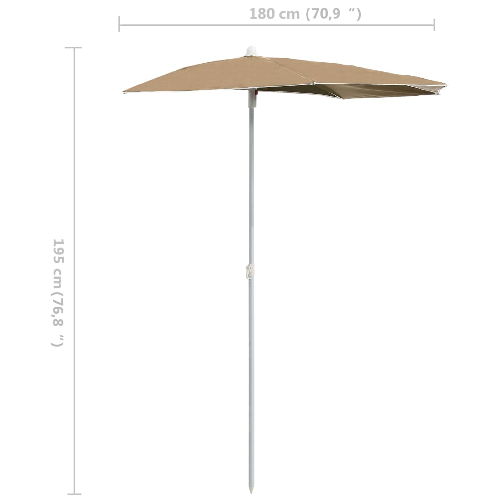 Garden Half Parasol with Pole 180x90 cm Taupe