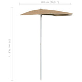 Garden Half Parasol with Pole 180x90 cm Taupe