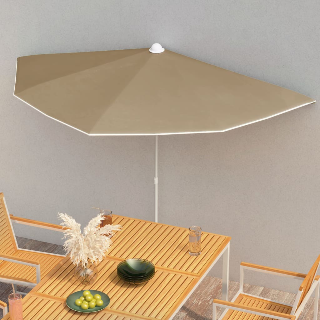 Garden Half Parasol with Pole 180x90 cm Taupe