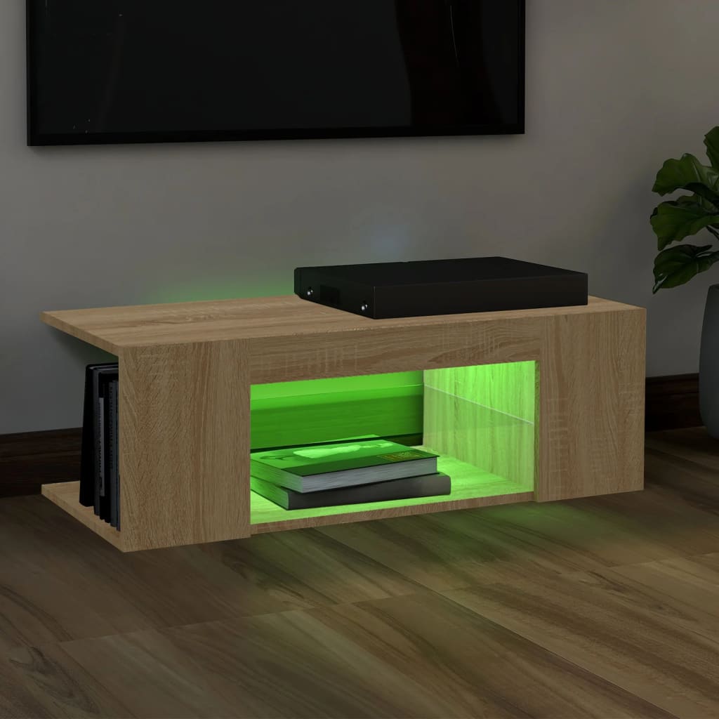 TV Cabinet with LED Lights Sonoma Oak 90x39x30 cm