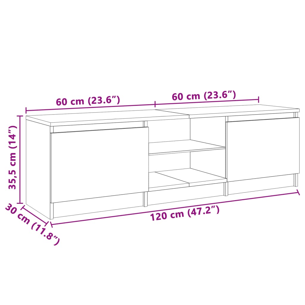 TV Cabinet with LED Lights White 120x30x35.5 cm