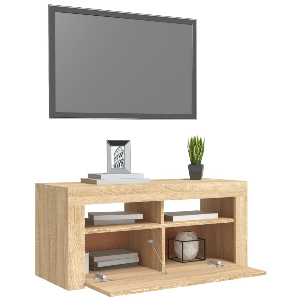 TV Cabinet with LED Lights Sonoma Oak 90x35x40 cm