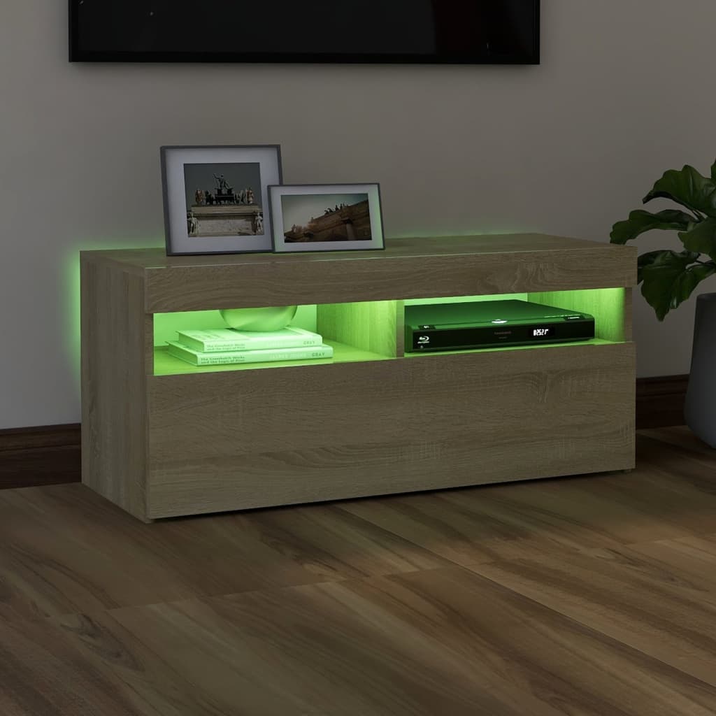 TV Cabinet with LED Lights Sonoma Oak 90x35x40 cm