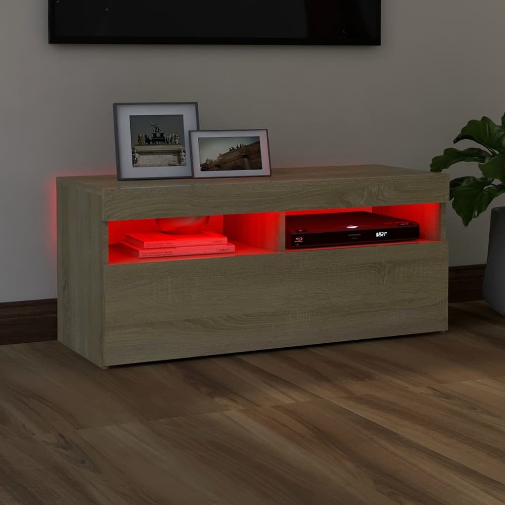 TV Cabinet with LED Lights Sonoma Oak 90x35x40 cm