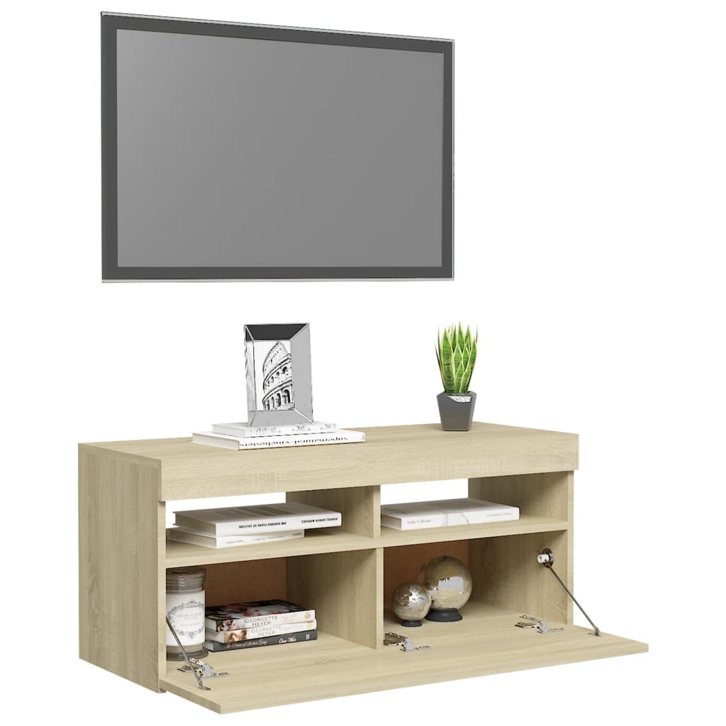 TV Cabinet with LED Lights Sonoma Oak 90x35x40 cm