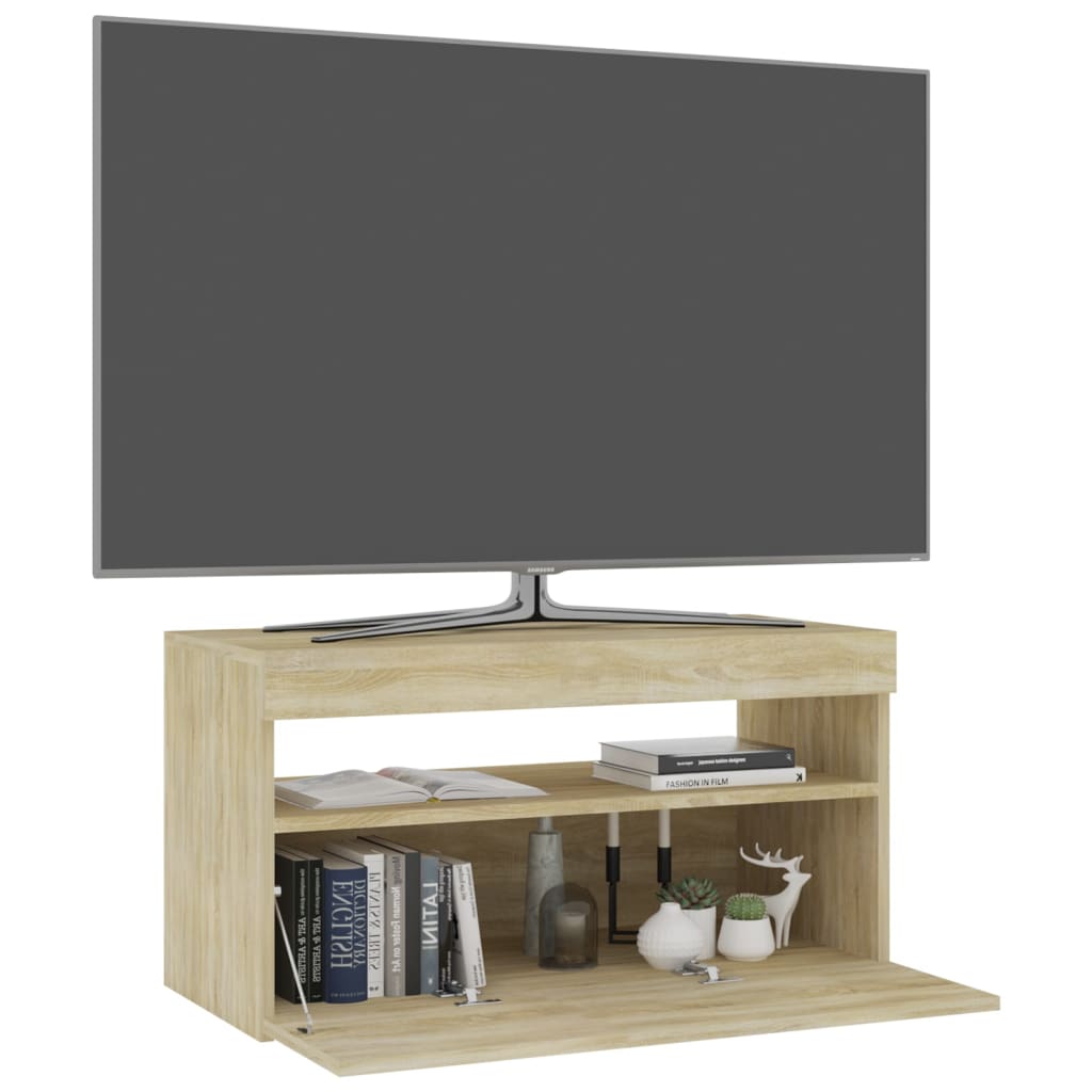 TV Cabinet with LED Lights Sonoma Oak 75x35x40 cm