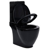 WC Ceramic Toilet Bathroom Round Toilet Bottom Water Flow Black