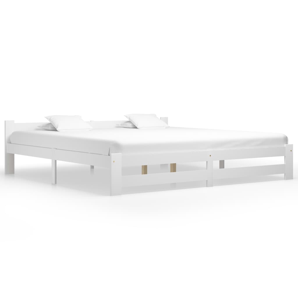 Bed Frame without Mattress White Solid Pine Wood 200x200 cm