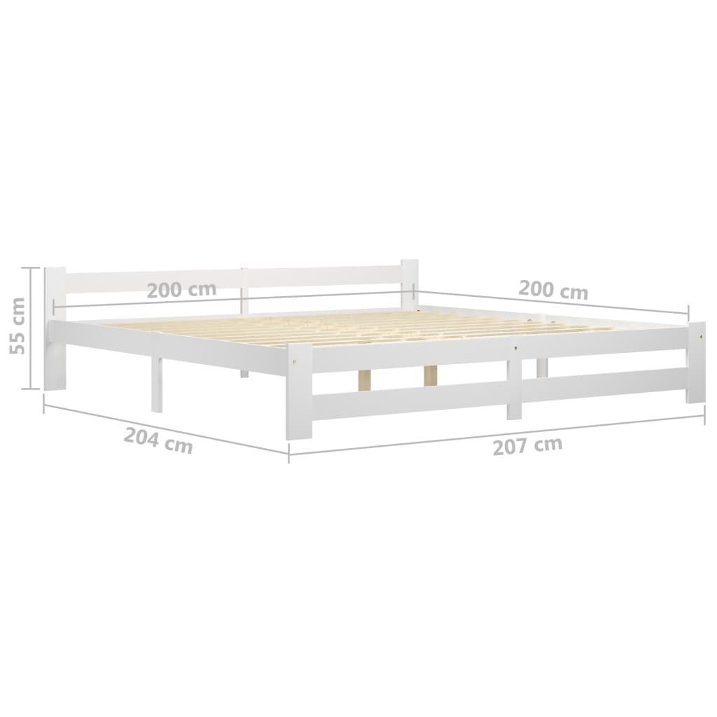 Bed Frame without Mattress White Solid Pine Wood 200x200 cm