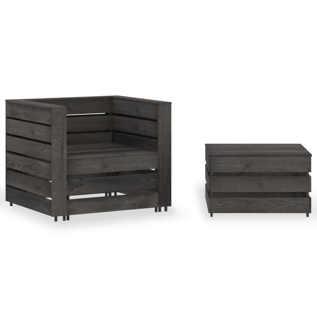 2 Piece Garden Pallet Lounge Set Grey Impregnated Pinewood