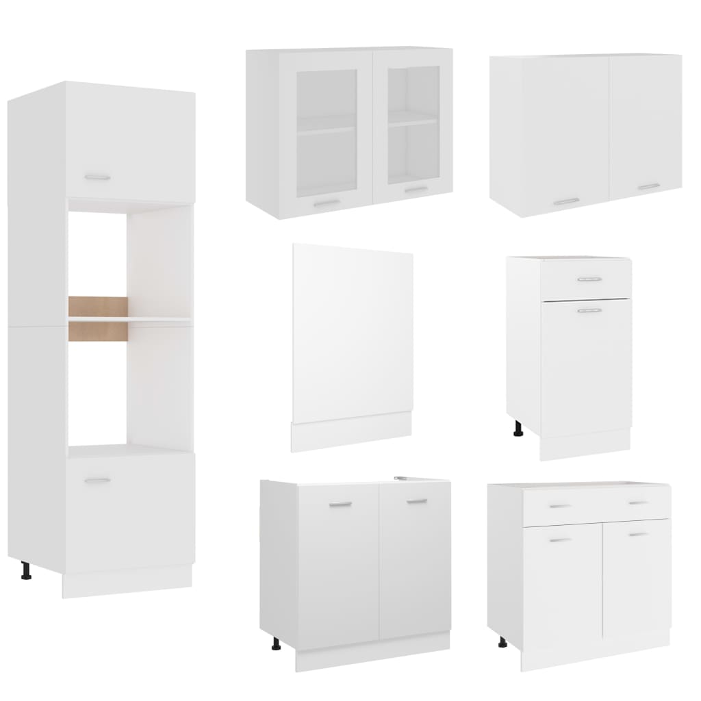 7 Piece Kitchen Cabinet Set White Engineered Wood