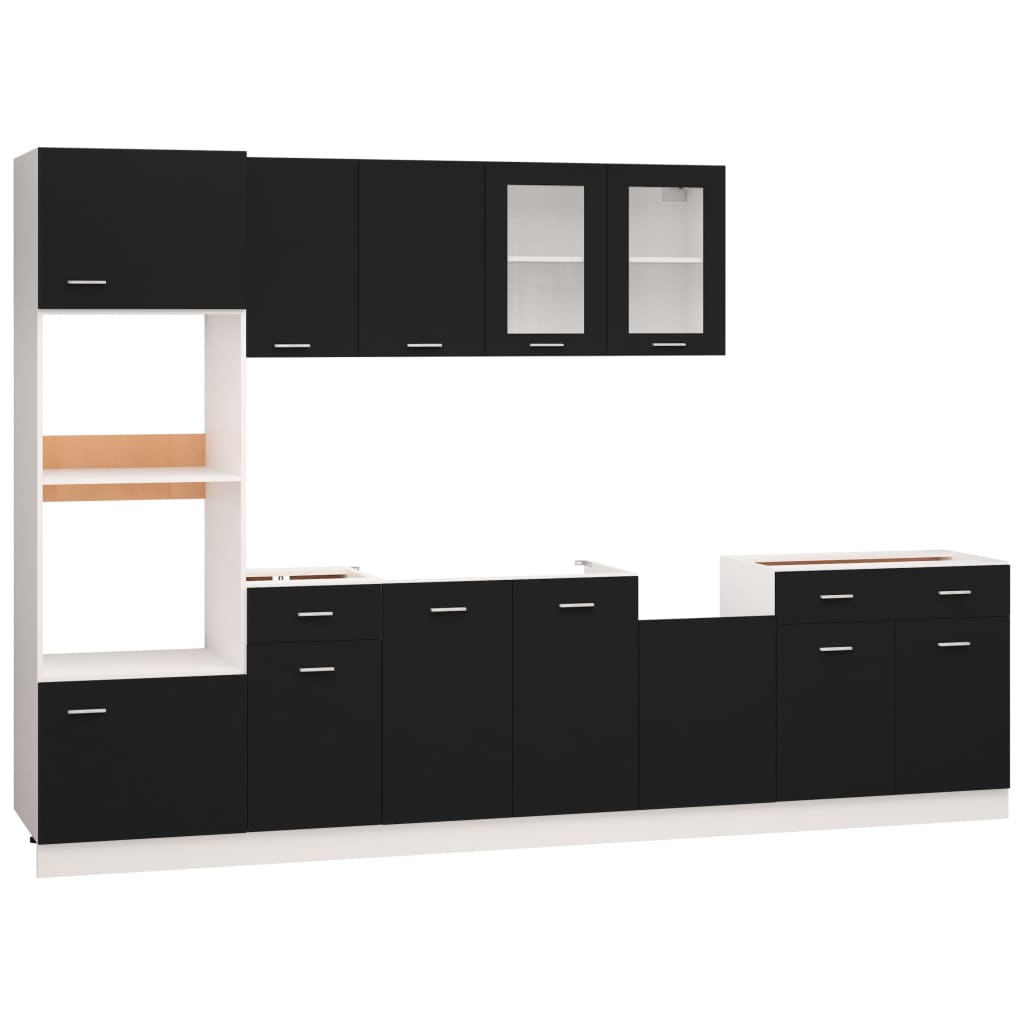 7 Piece Kitchen Cabinet Set Black Engineered Wood