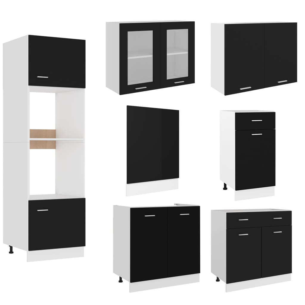 7 Piece Kitchen Cabinet Set Black Engineered Wood