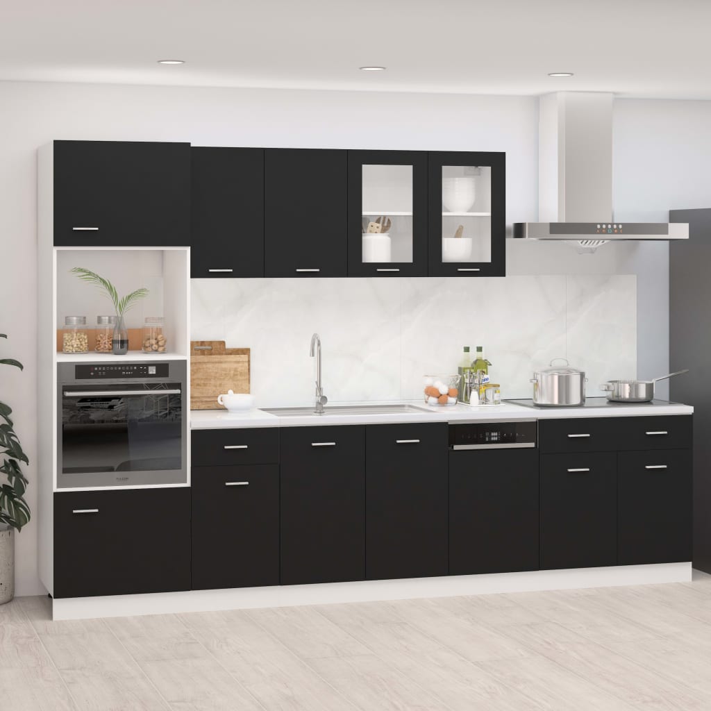 7 Piece Kitchen Cabinet Set Black Engineered Wood