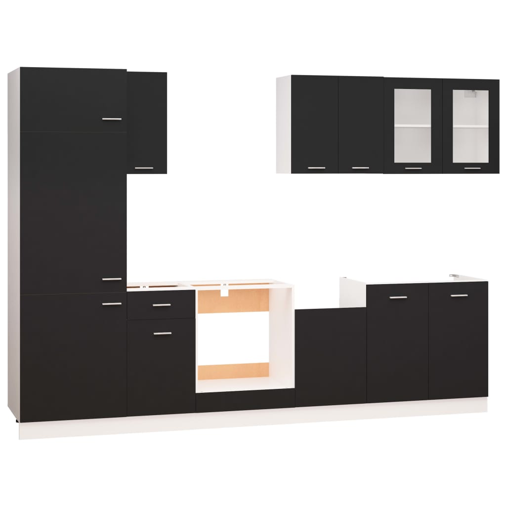 8 Piece Kitchen Cabinet Set Black Engineered Wood