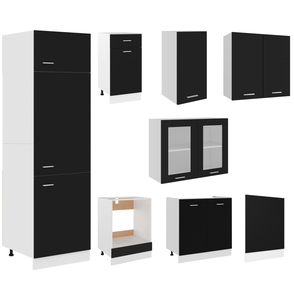 8 Piece Kitchen Cabinet Set Black Engineered Wood