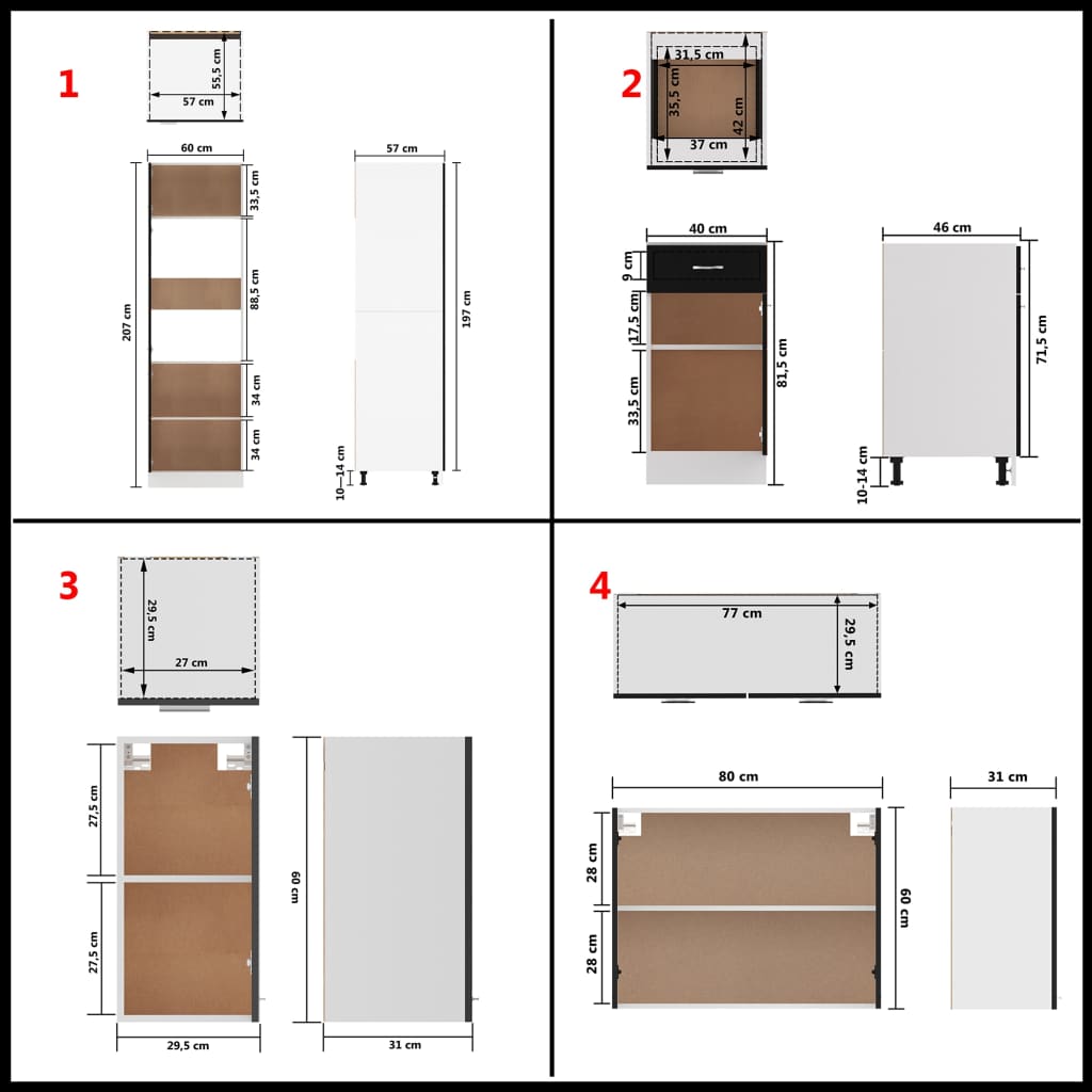 8 Piece Kitchen Cabinet Set Black Engineered Wood