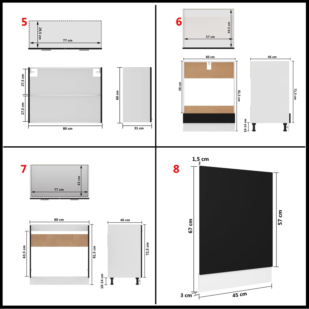 8 Piece Kitchen Cabinet Set Black Engineered Wood