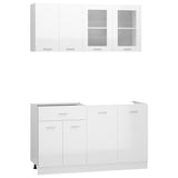 4 Piece Kitchen Cabinet Set High Gloss White Engineered Wood