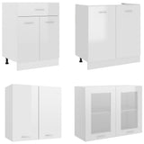 4 Piece Kitchen Cabinet Set High Gloss White Engineered Wood