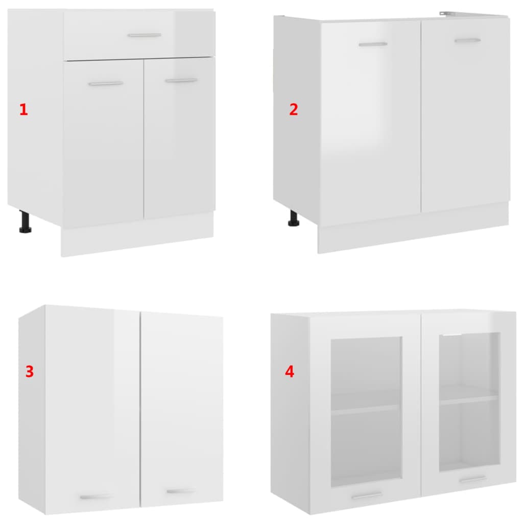 4 Piece Kitchen Cabinet Set High Gloss White Engineered Wood