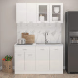 4 Piece Kitchen Cabinet Set High Gloss White Engineered Wood