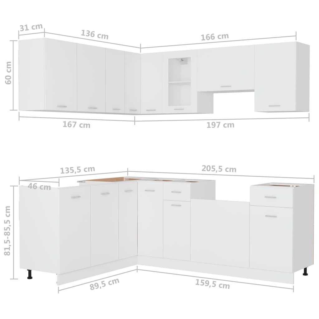 11 Piece Kitchen Cabinet Set White Engineered Wood