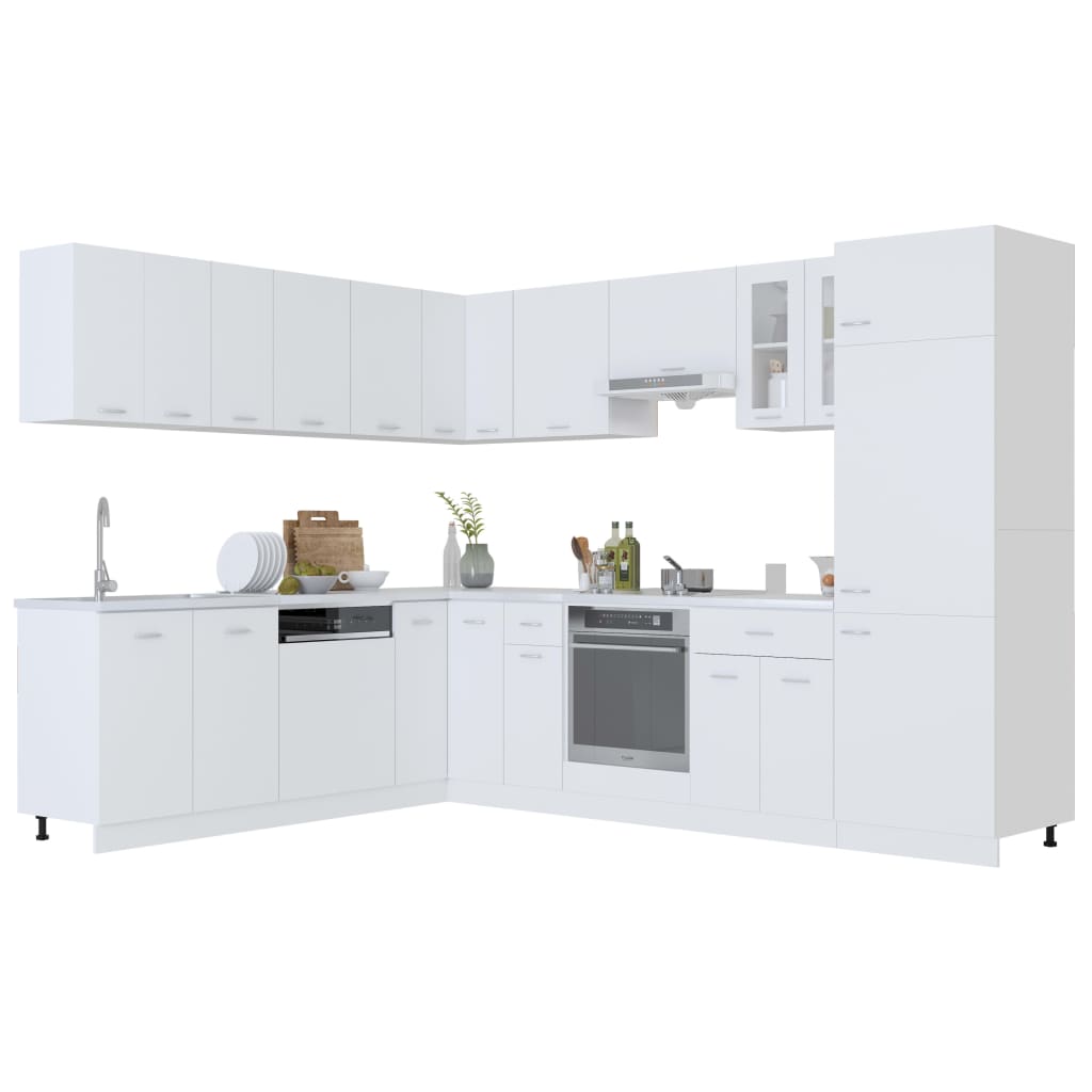 14 Piece Kitchen Cabinet Set White Engineered Wood