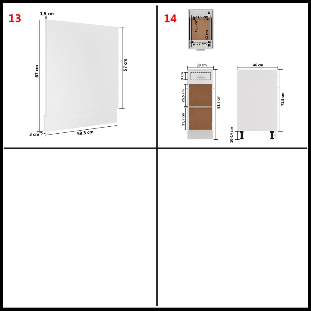 14 Piece Kitchen Cabinet Set White Engineered Wood