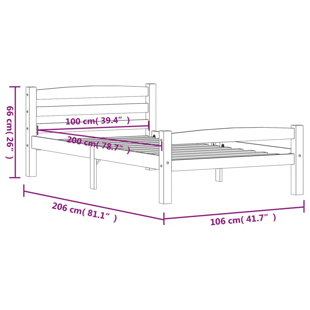 Bed Frame without Mattress Honey Brown Solid Pinewood 100x200 cm