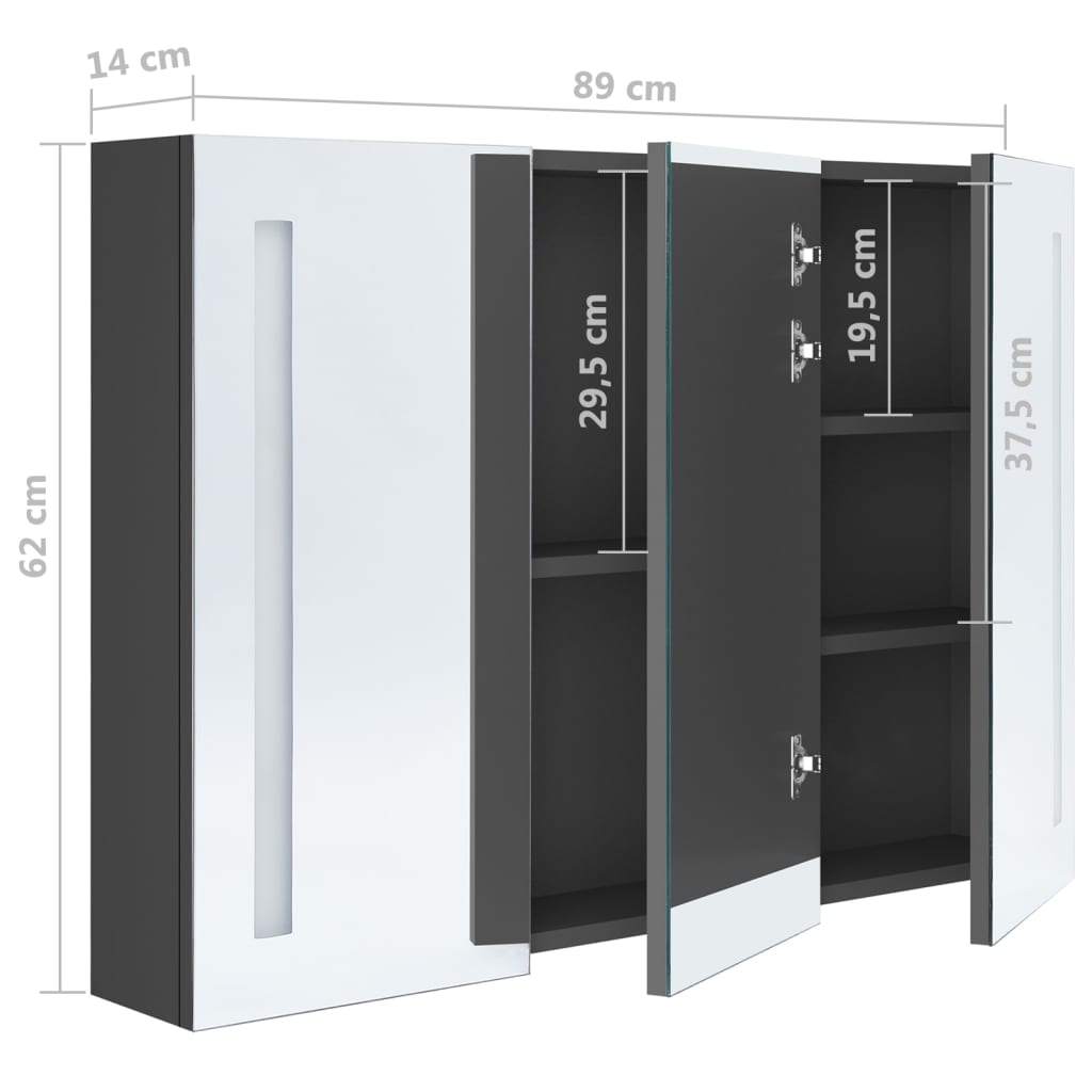 LED Bathroom Mirror Cabinet 89x14x62 cm Grey