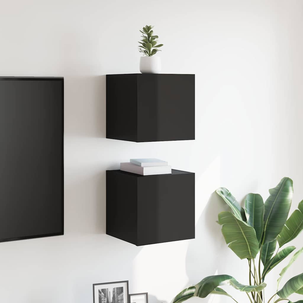 Wall Mounted TV Cabinets 2 pcs High Gloss Black 30.5x30x30 cm