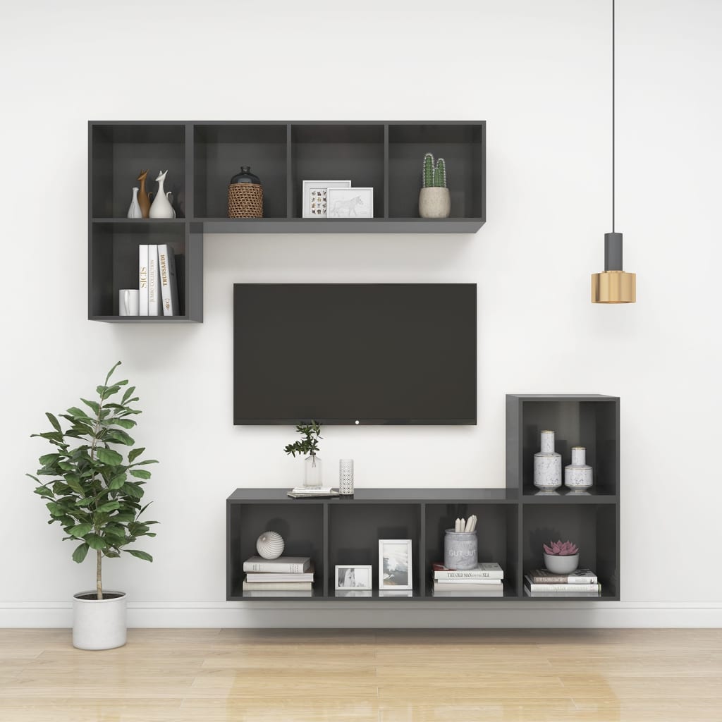 Wall-mounted TV Cabinet High Gloss Grey 37x37x72 cm Engineered Wood