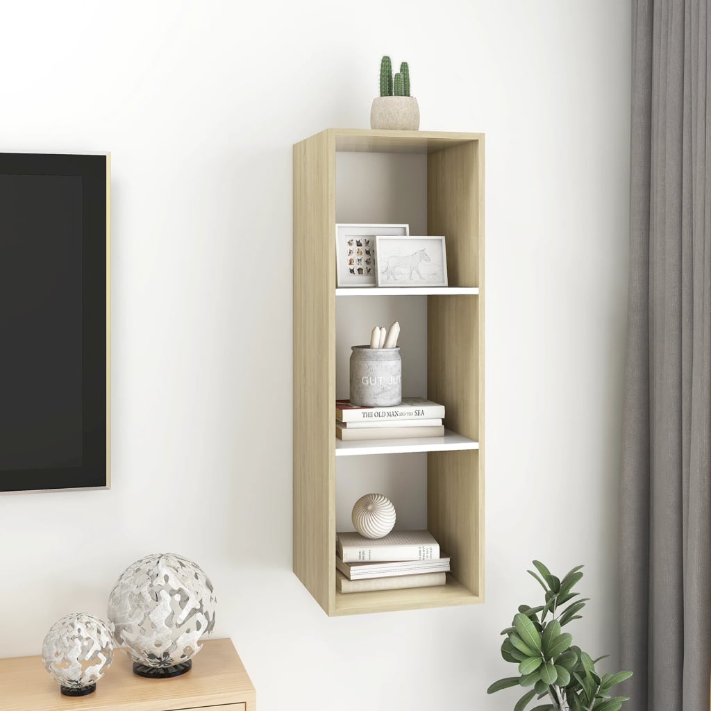 Wall-mounted TV Cabinet Sonoma Oak and White 37x37x107 cm Engineered Wood